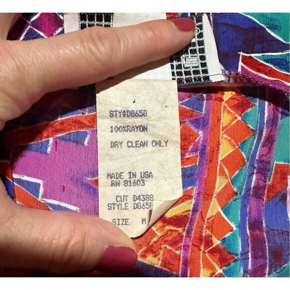 Vintage 90s La Belle Aztec Print Midi Dress Purple Magenta Boho Sz M Boho Indie - Picture 8 of 8
